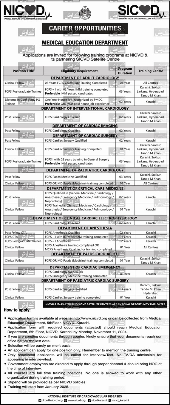 NICVD Jobs at the National Institute of Cardiovascular Diseases