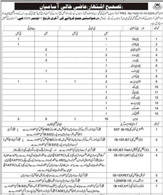 Jobs Available in Ziarat's School Education Department