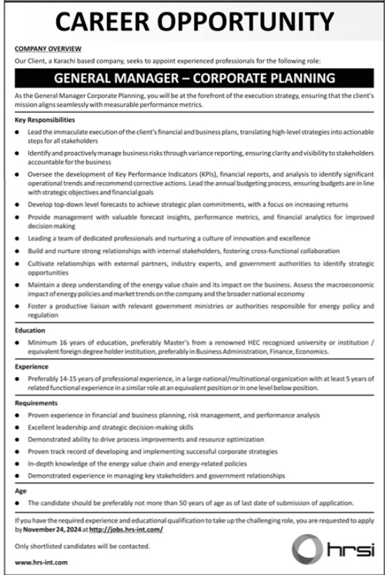 Announcement of Jobs at Human Resource Solutions International Karachi