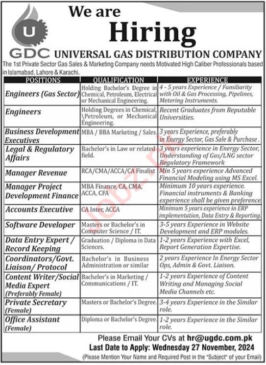 Jobs Opportunities at UGDC, Universal Gas Distribution Company