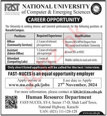 Vacant Jobs at National University of Computer FAST