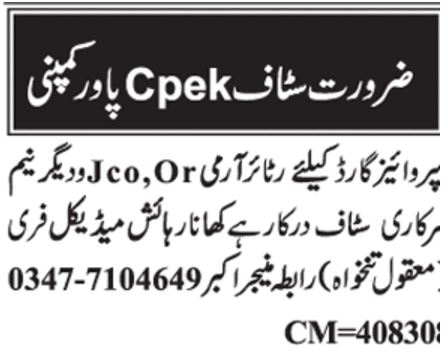 Jobs as a Supervisor and Guard at Cpek Power Company